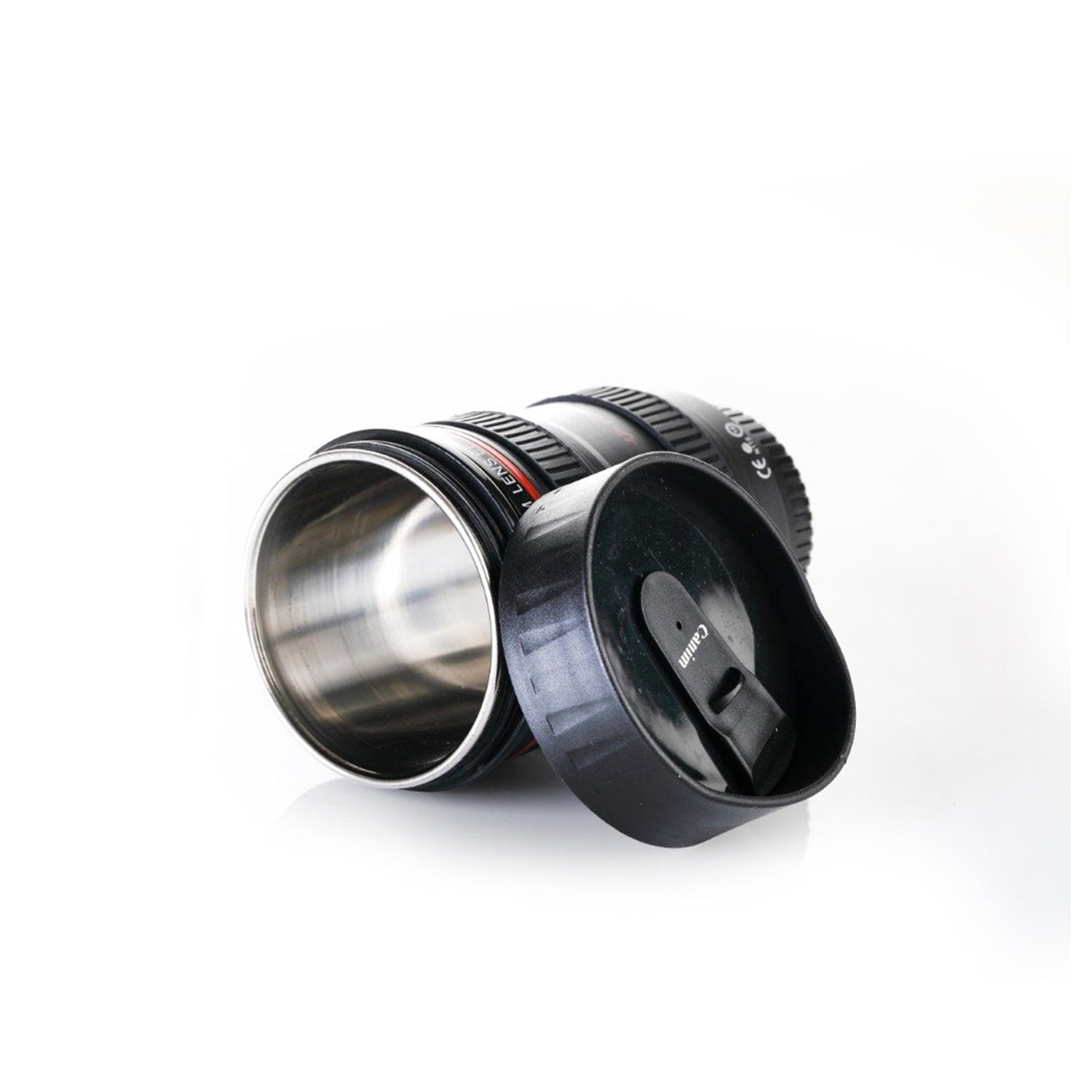Camera lens coffee mug with lid, detailed and realistic Camera lens coffee mug with lid, detailed and realistic